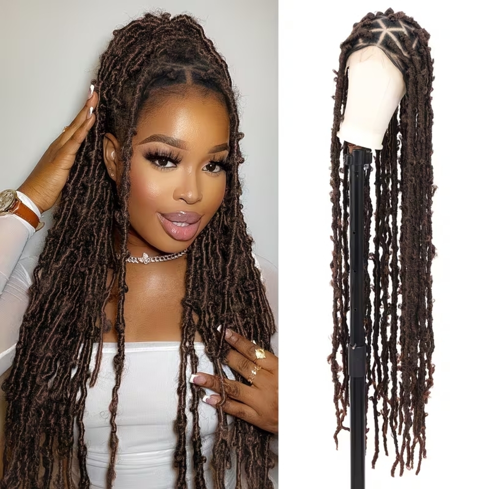 Elegant Brown Faux Locs Wig